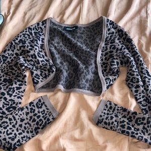 Express Fitted Leopard Print Sweater Shrug